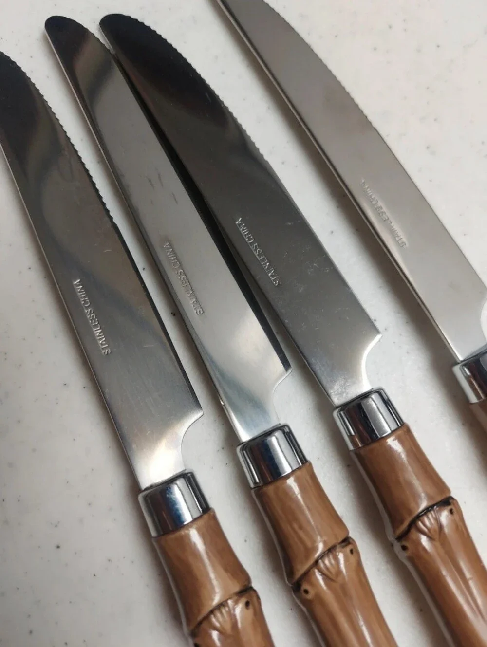 Bamboo-Style Handle Dinner Forks (4) Spoons (2) And Knives (4) Stainless Steel